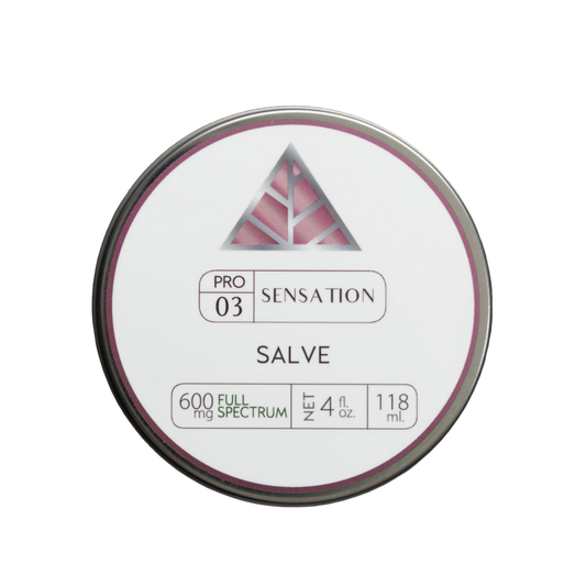 Silver salve container labeled 'Pro 03 Sensation Salve on a transparent background.