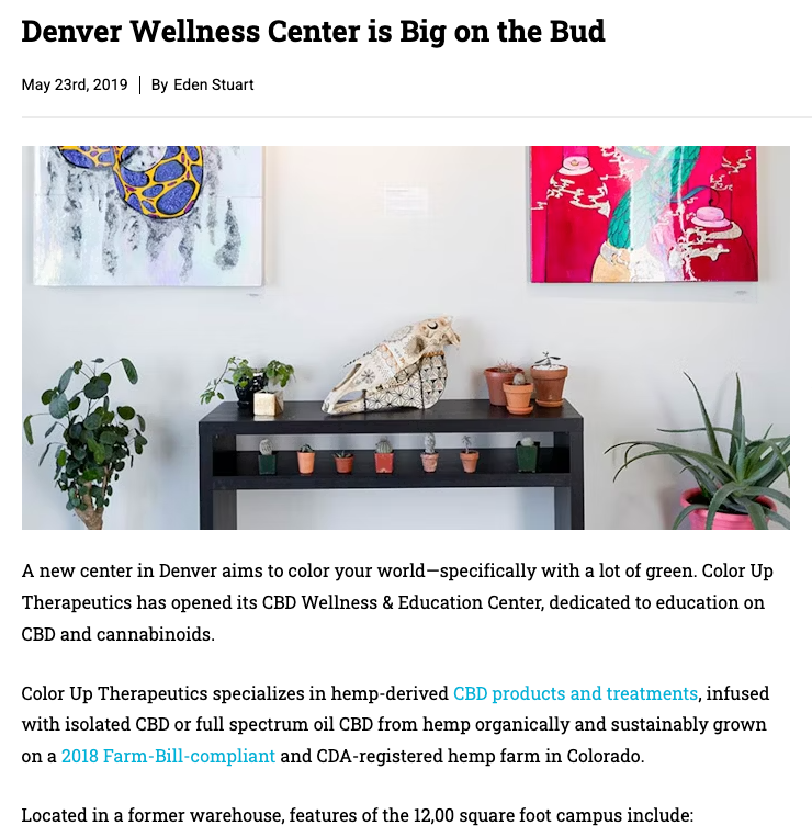 Article about Color Up at House of VXN Denver Wellness Center with a focus on CBD products and treatments.