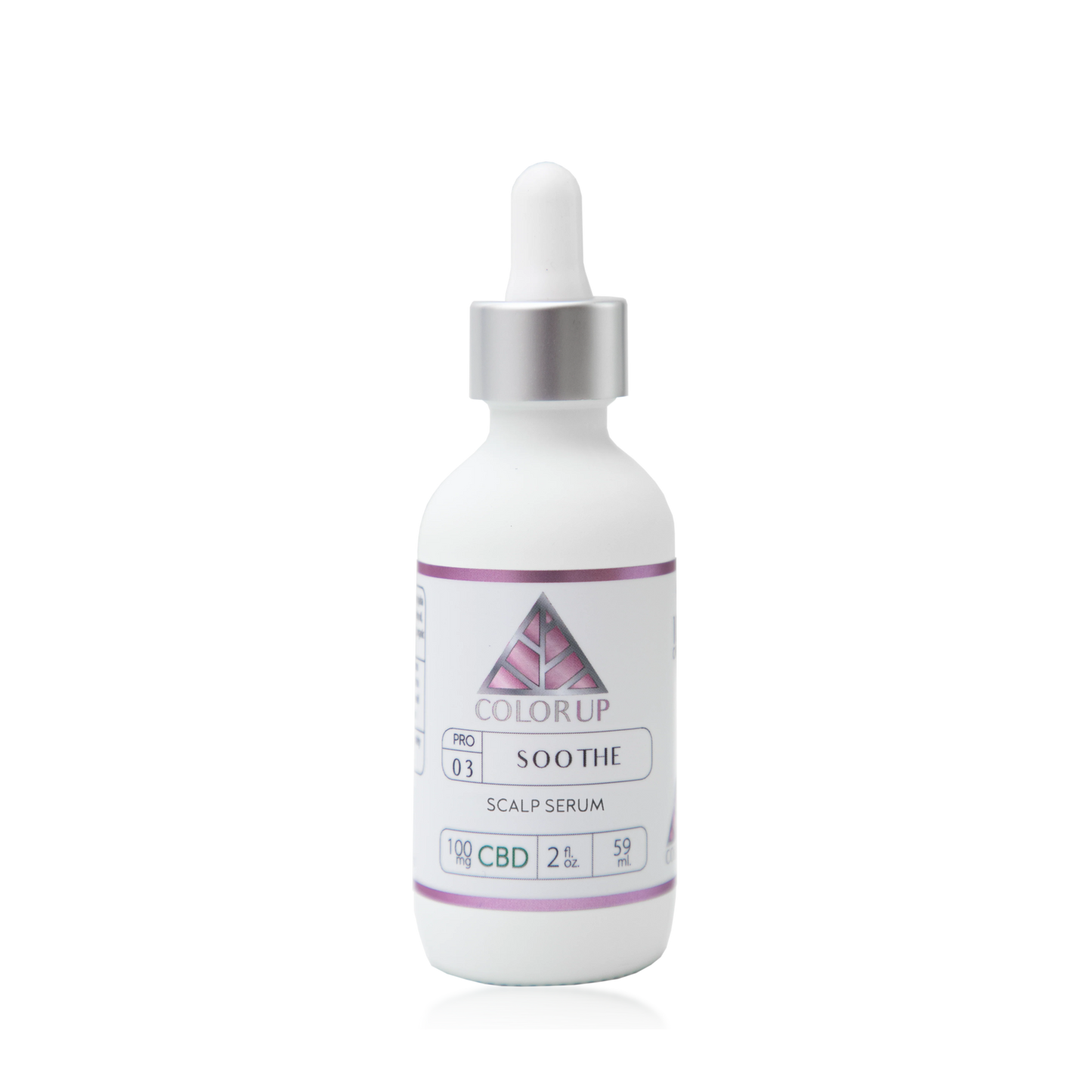 Color Up SOOTHE Scalp Serum with CBD, menthol, and botanical extracts for dry, itchy scalp care on transparent background.
