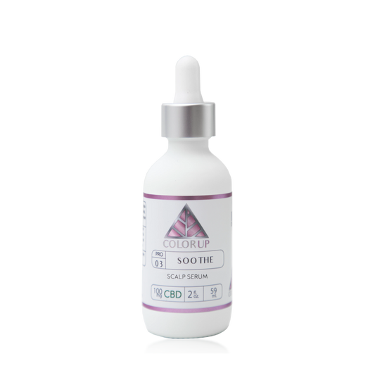 Color Up SOOTHE Scalp Serum with CBD, menthol, and botanical extracts for dry, itchy scalp care on transparent background.