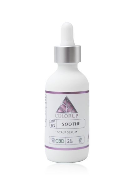 White bottle with dropper labeled 'Color Up' with 100mg CBD and pink triangle with white background