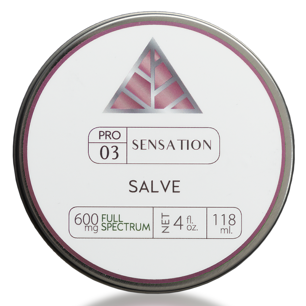 Tin of Pro Sensation Salve with Color Up branding and product details on a white background label and silver tin container
