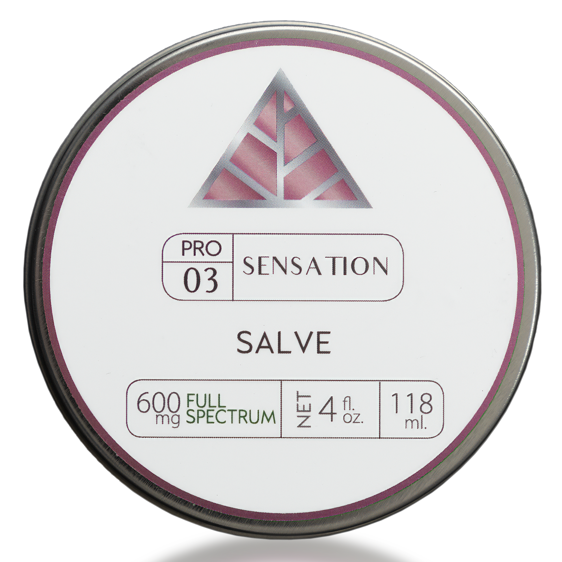 Tin of Pro Sensation Salve with Color Up branding and product details on a white background label and silver tin container