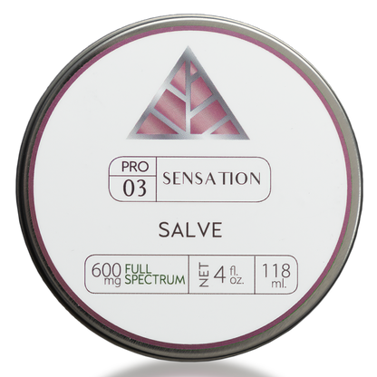 Tin of Pro Sensation Salve with Color Up branding and product details on a white background label and silver tin container