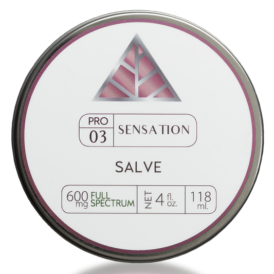 Tin of Pro Sensation Salve with Color Up branding and product details on a white background label and silver tin container