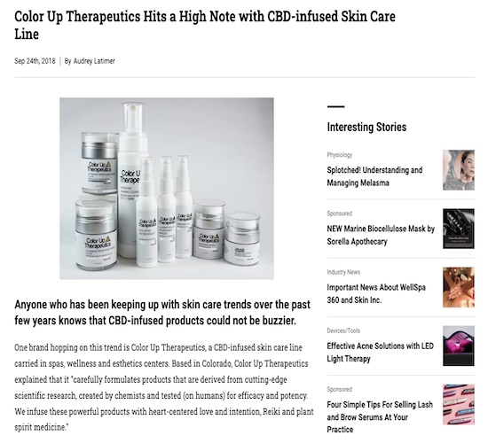 color up therapeutics in skin inc magazine 2019 title Color Up Therapeutics Hits a High Note with CBD-infused Skin Care Line