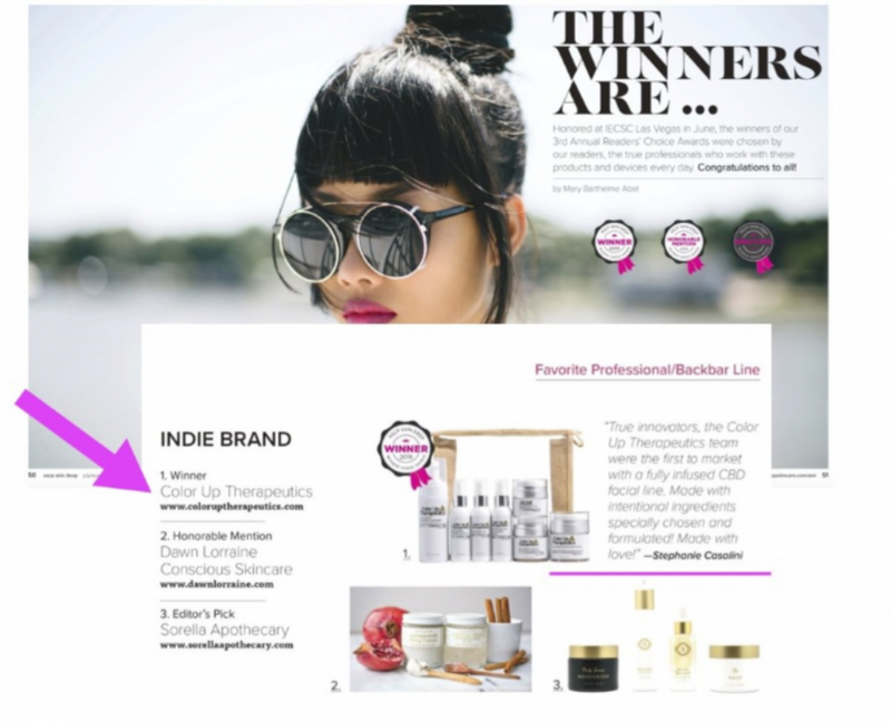 Skindeep award best indie brand color up therapeutics brand