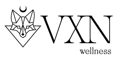Logo of VXN Wellness with fox head, triangle and crescent moon next to 'VXN' above 'wellness'