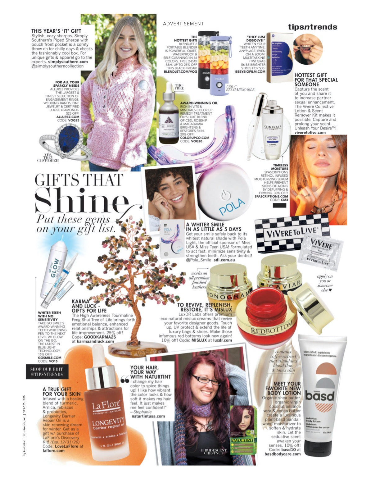 Vogue Magazine Dec 2020 issue featuring Liquid Gold Treatment Oil by Color Up under 'Gifts that Shine'