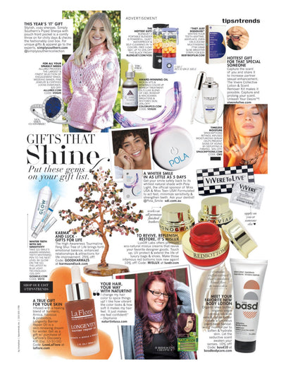 Vogue Magazine Dec 2020 issue featuring Liquid Gold Treatment Oil by Color Up under 'Gifts that Shine'