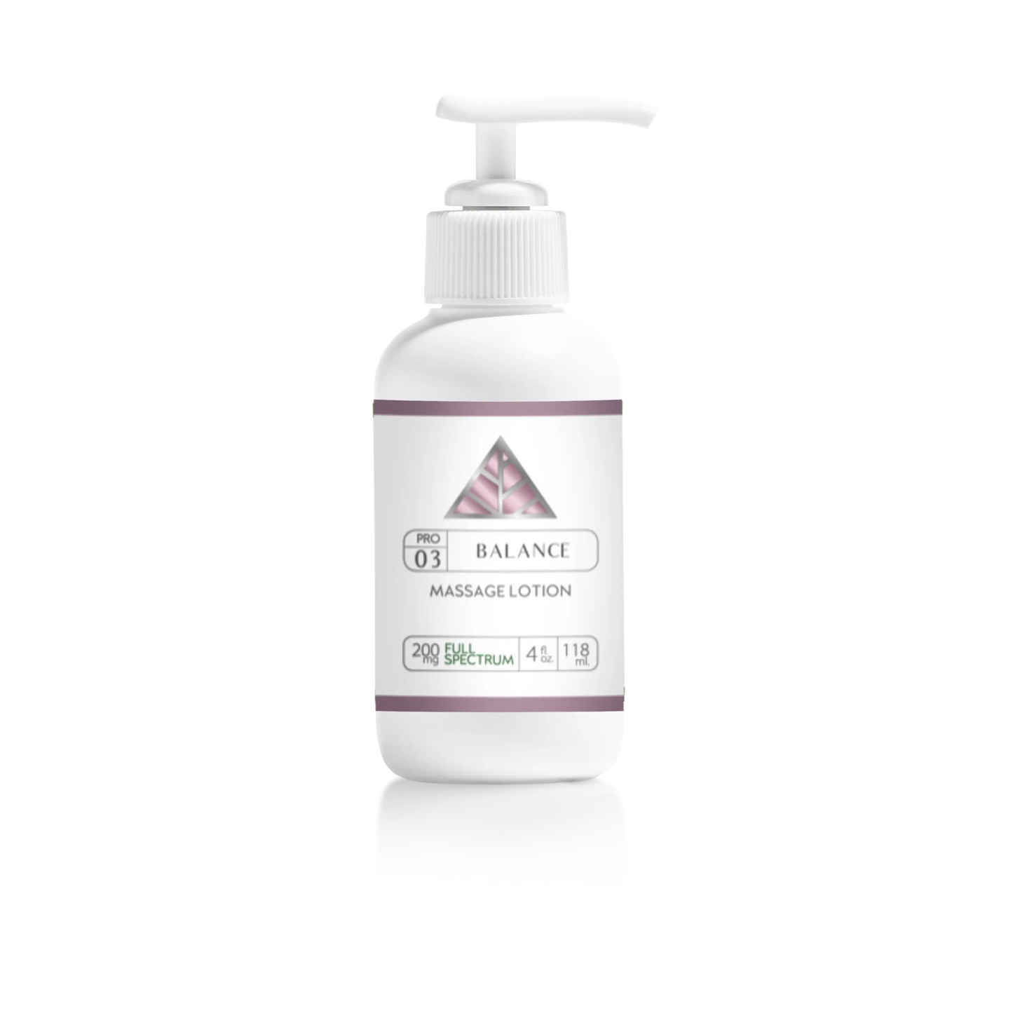 Balance Full Spectrum CBD Massage Lotion in white pump bottole with Color Up label and pink triangle