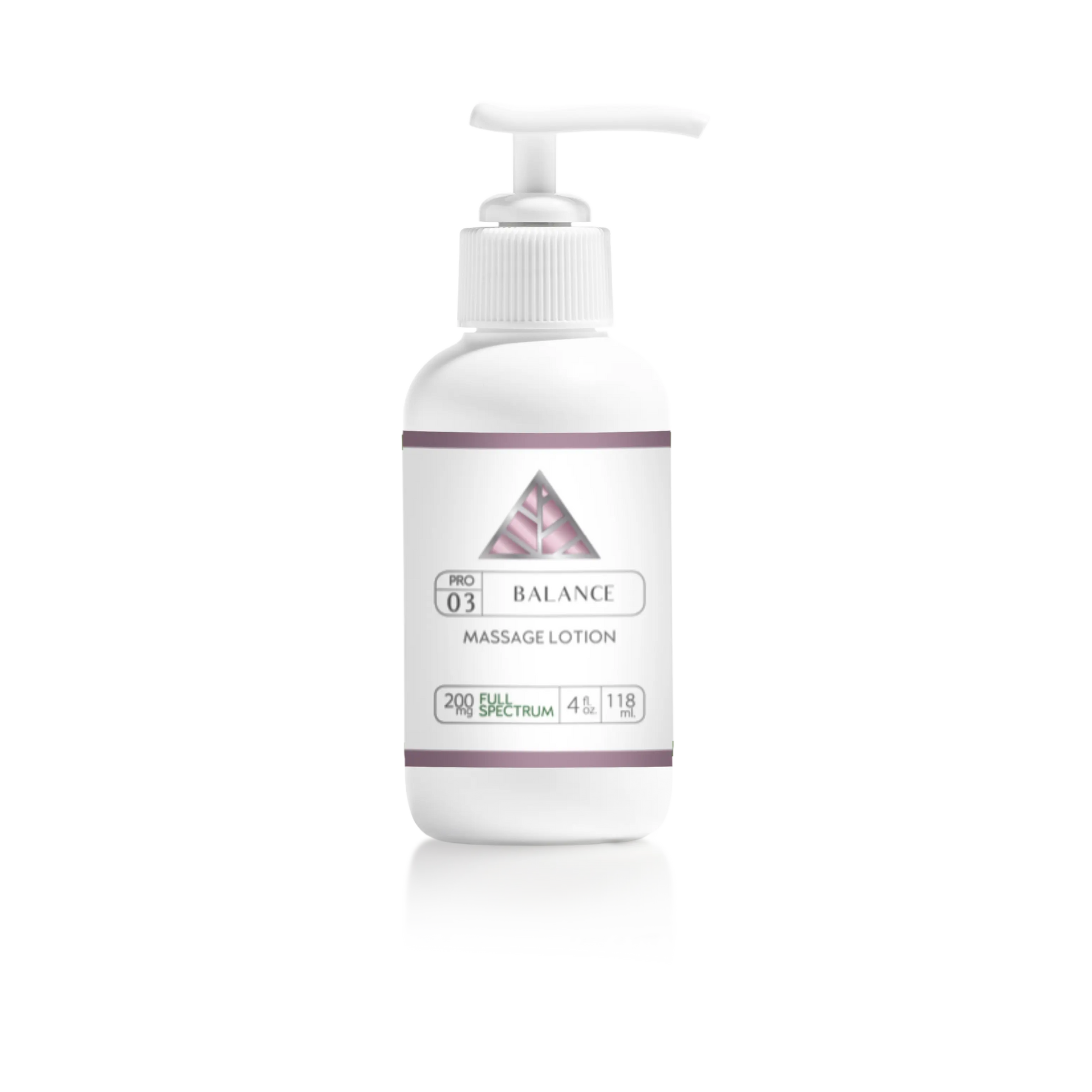 Balance Full Spectrum CBD Massage Lotion in white pump bottole with Color Up label and pink triangle
