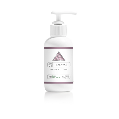Balance Full Spectrum CBD Massage Lotion in white pump bottole with Color Up label and pink triangle