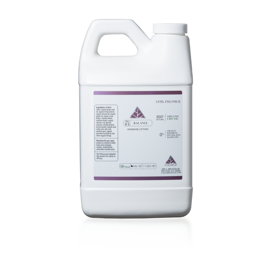 Color Up BALANCE Full Spectrum Massage Lotion in 16 oz backbar size for professional massage, bodywork, and treatment room use on a transparent background.