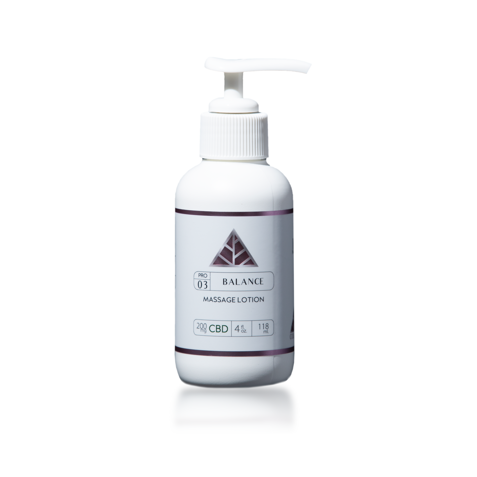 White pump bottle with Color Up label and pink triangle 'Balance' Massage Lotion label.