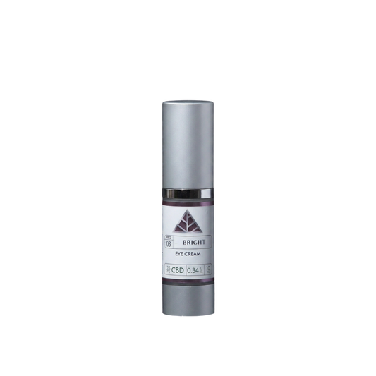Color Up BRIGHT Eye Cream in a 10ml airless pump bottle with CBD and peptides for targeted under-eye skincare, dark circle care, and professional eye treatments on a white background.
