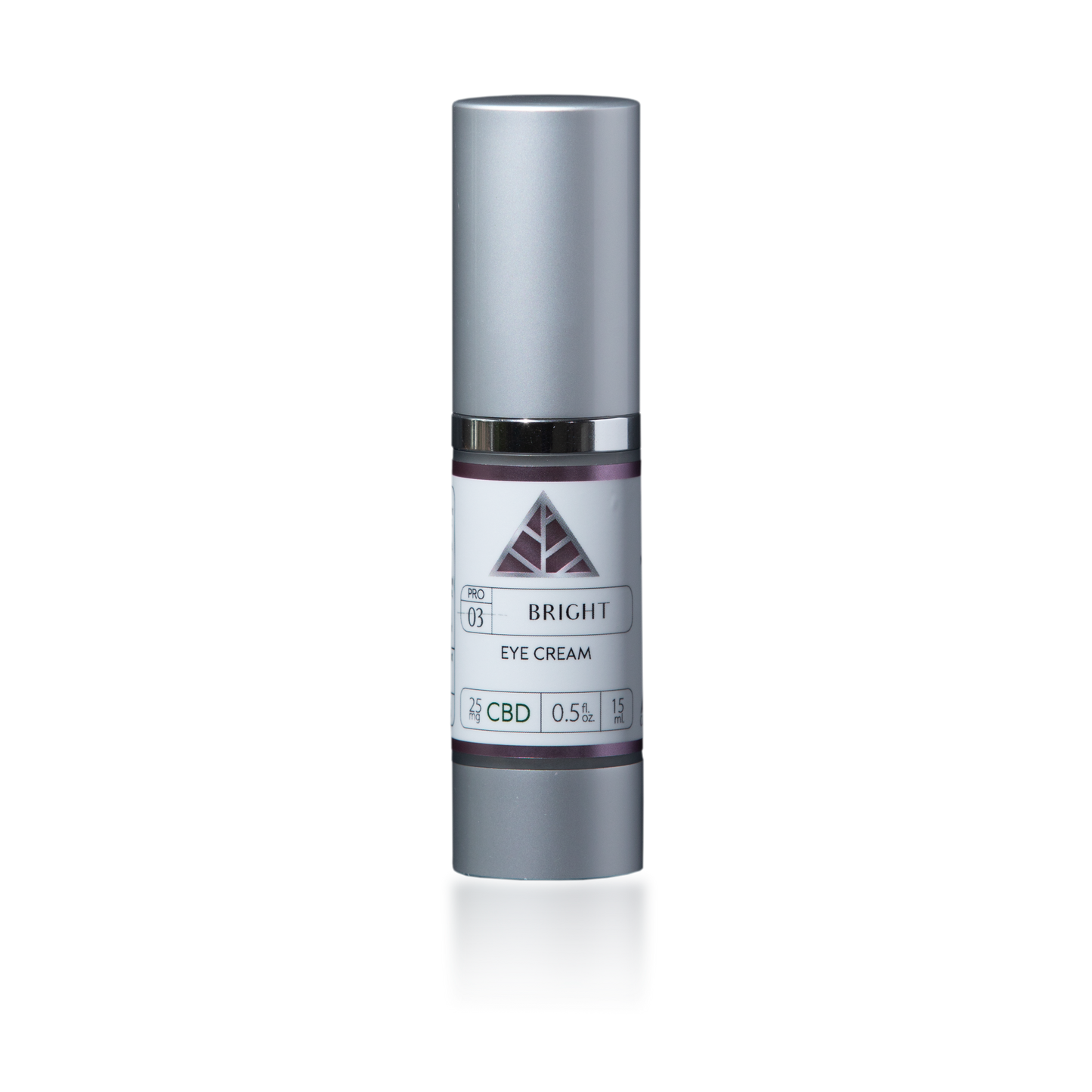 Bright Eye Cream- 50mg CBD - 0.5oz Color Up in silver bottle with pink and white label and pink triangle