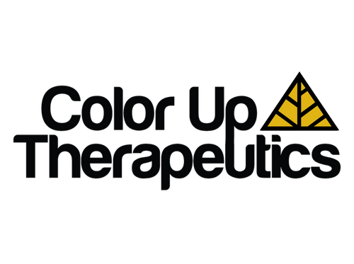 Logo of Color Up Therapeutics with a gold triangle on a white background