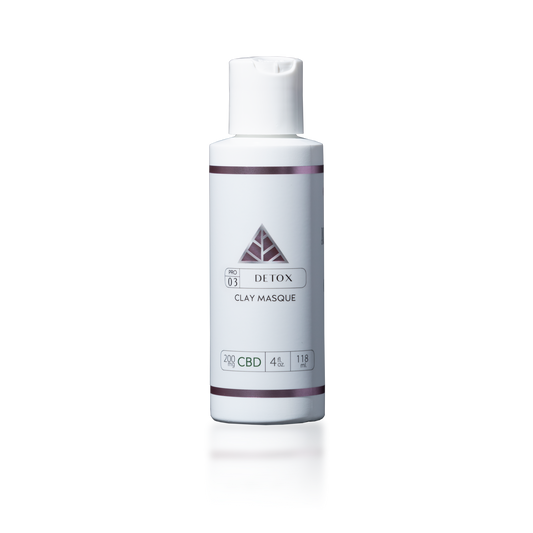 White squeeze bottle with 'Detox Clay Masque' label with pink Color Up triangle