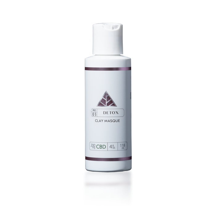 White squeeze bottle with 'Detox Clay Masque' label with pink Color Up triangle