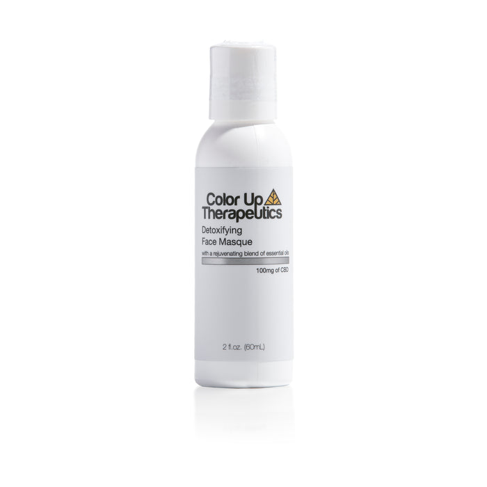 White bottle of Color Up Therapeutics Detoxifying Face Masque on a white background