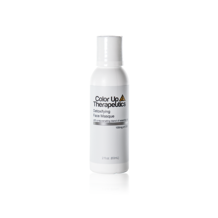 White bottle of Color Up Therapeutics Detoxifying Face Masque on a white background