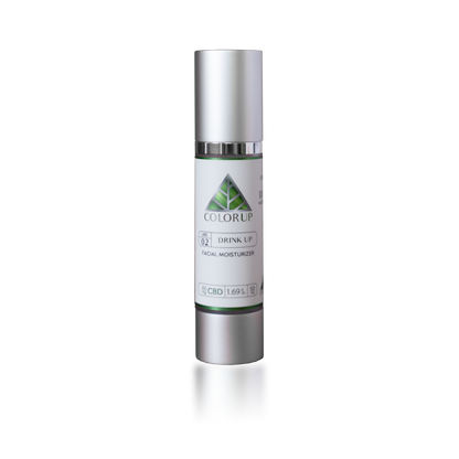 Silver and white bottle with a green logo on a white background