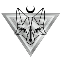 Geometric design of a fox head within a triangle with a crescent moon above on a white background as Color Up at House of VXN logo