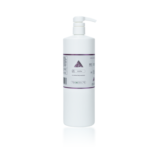 Color Up GLOW Illuminating Masque in 32 oz backbar size for professional brightening facial treatments and high-volume spa treatment room use on a transparent background