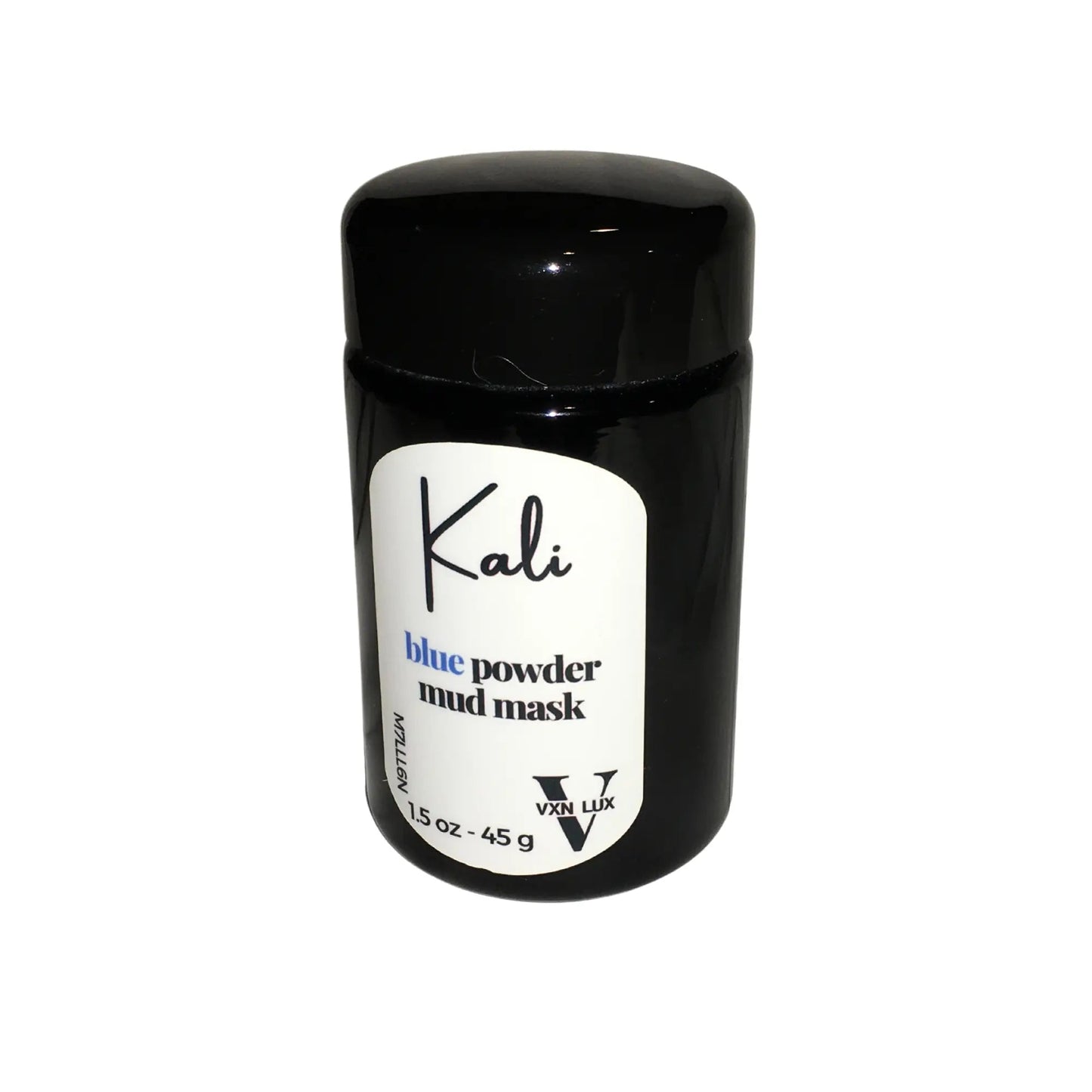 A black plastic jar of Color Up Kali Blue Powder Mud Mask with a white label, shown on a plain white background.