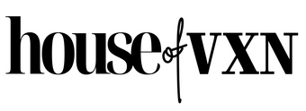 Logo of 'house of VXN' with a decorative "of" in between house and VXN on a white background