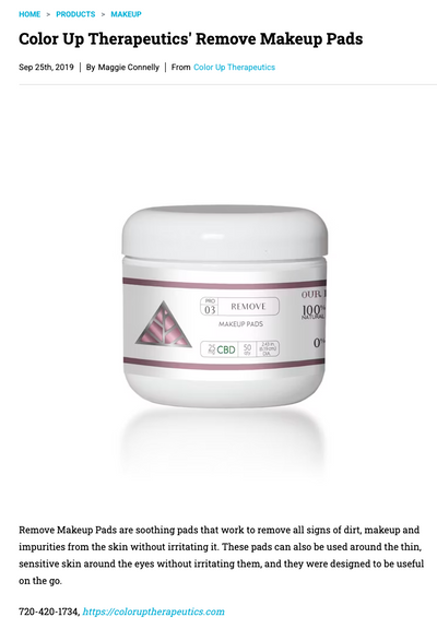 Jar of Color Up Therapeutics Remove Makeup Pads in Skin Inc Magazine