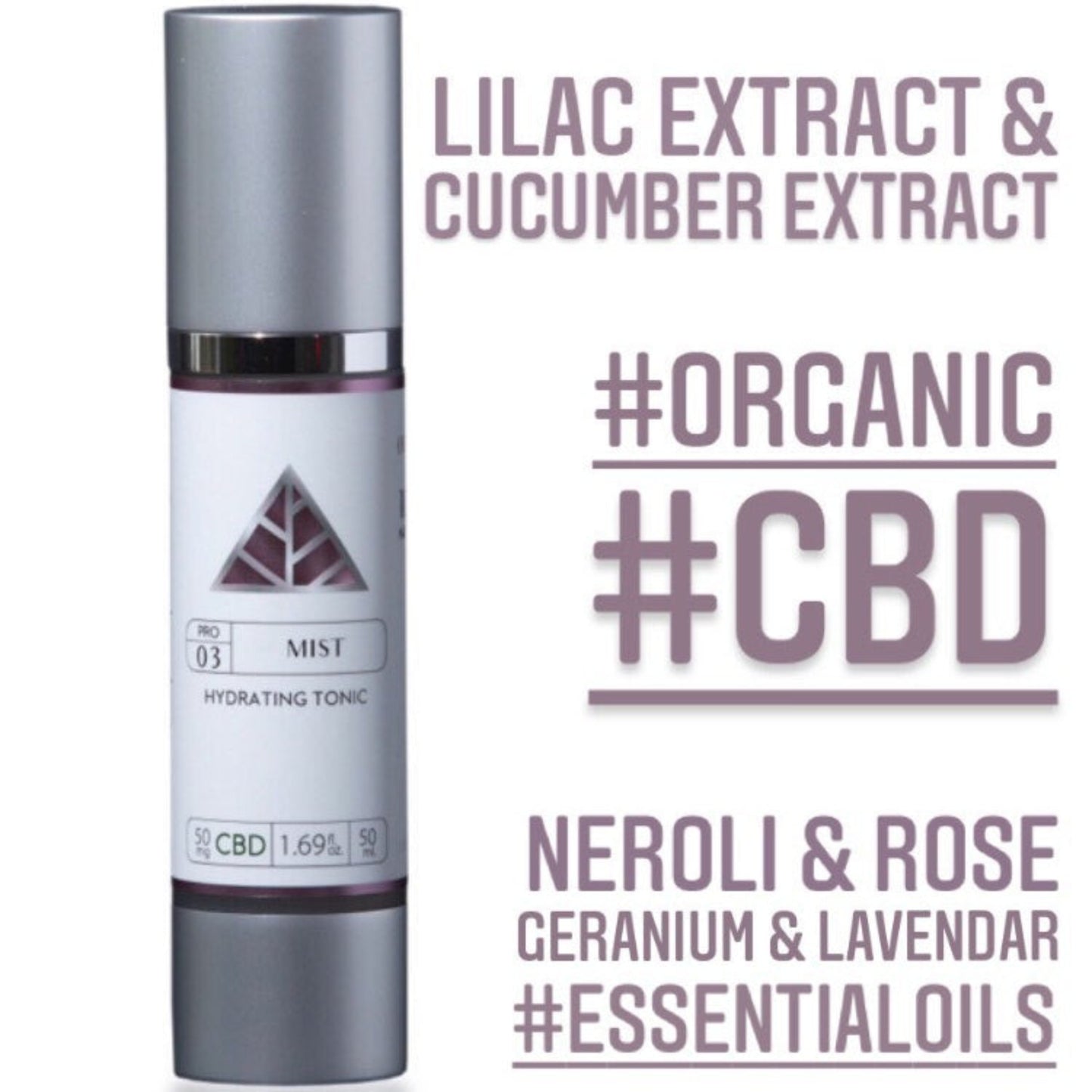 Color Up Mist Hydrating Tonic skincare product with text about moisture, extracts, and essential oils on a white background