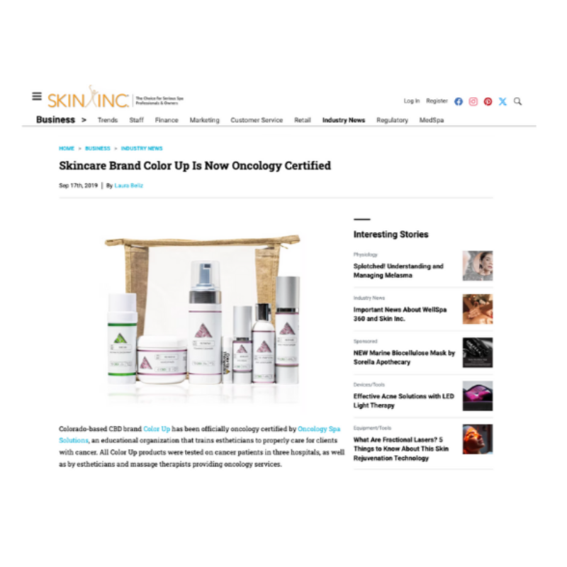 skin inc article skincare brand color up is now oncology certified 