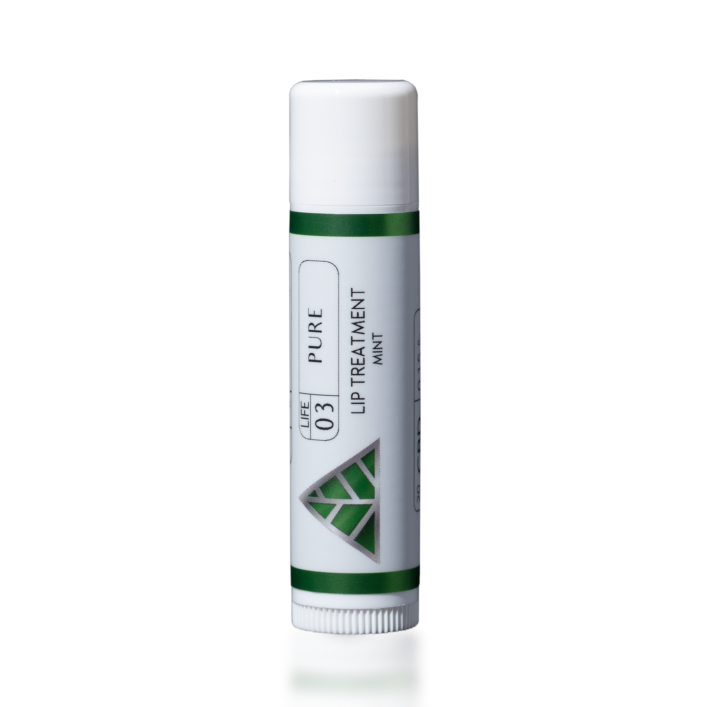 Lip Treatment Mint with green and white 'Color Up' green triangle logo design on a transparent background