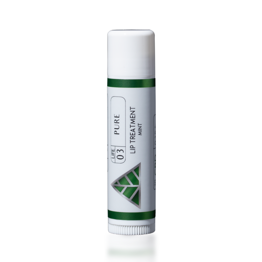 Lip Treatment Mint with green and white 'Color Up' green triangle logo design on a transparent background