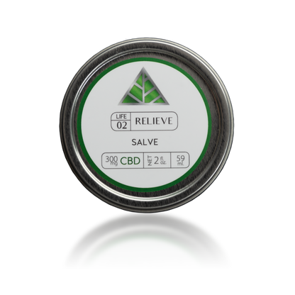 Salve container with 'Color Up RELIEVE' branding on a transparent background
