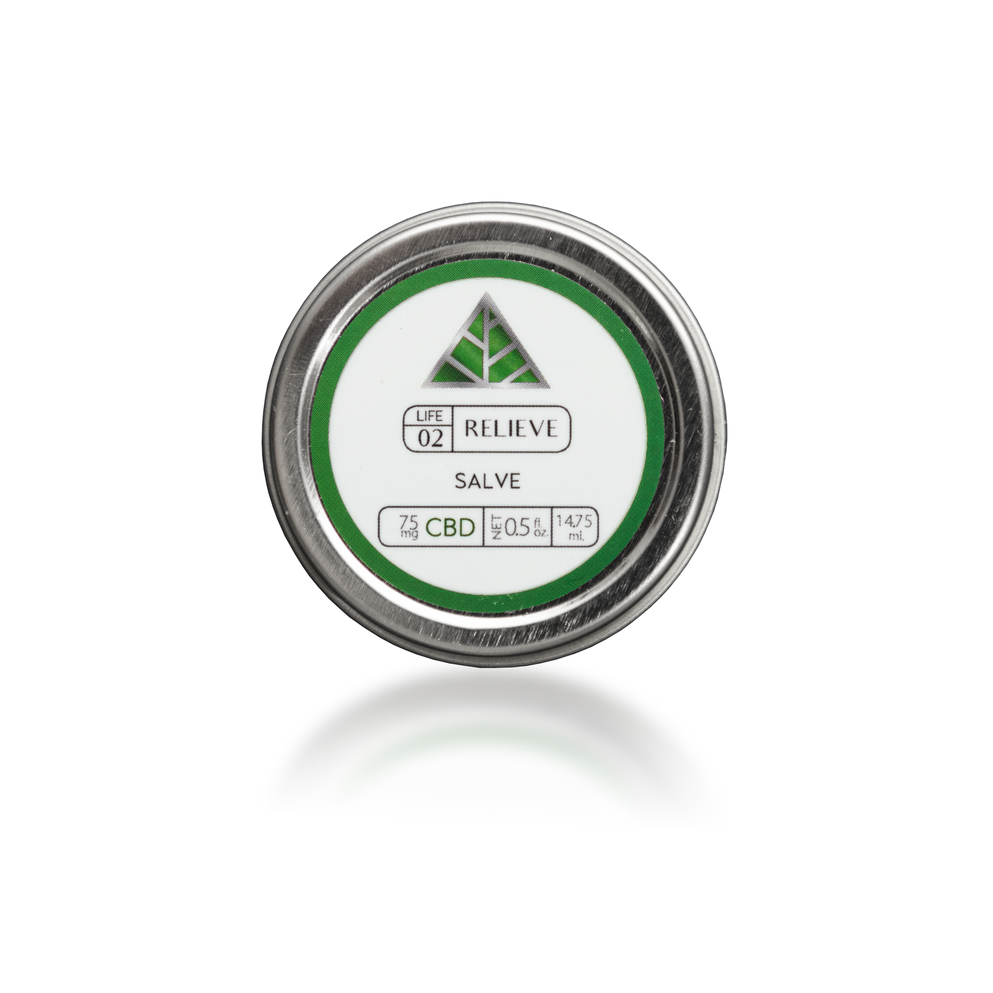 Jar of CBD salve with a green and white label on a white background