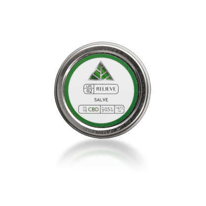 Jar of CBD salve with a green and white label on a white background