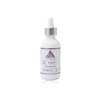 Bottle of ColorUp Remedy Treatment Oil with dropper on a white background