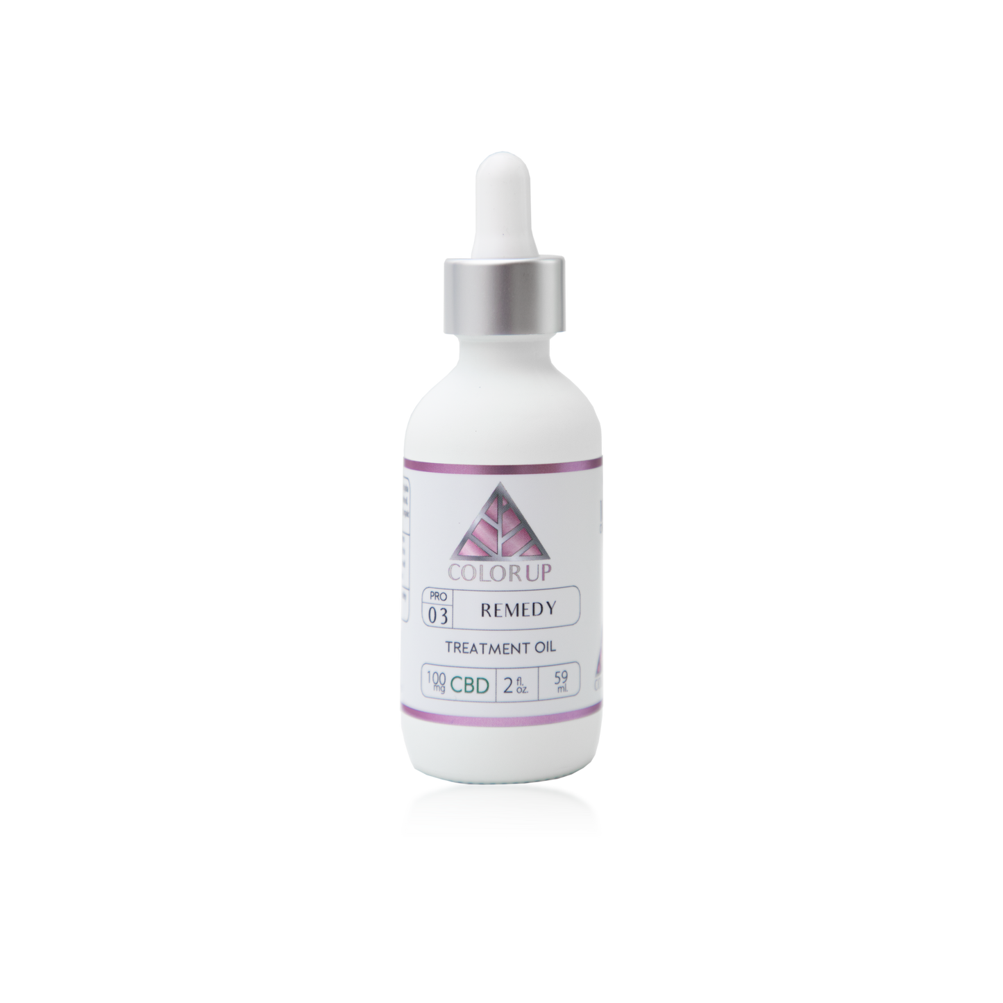 White bottle with a purple label on a white background