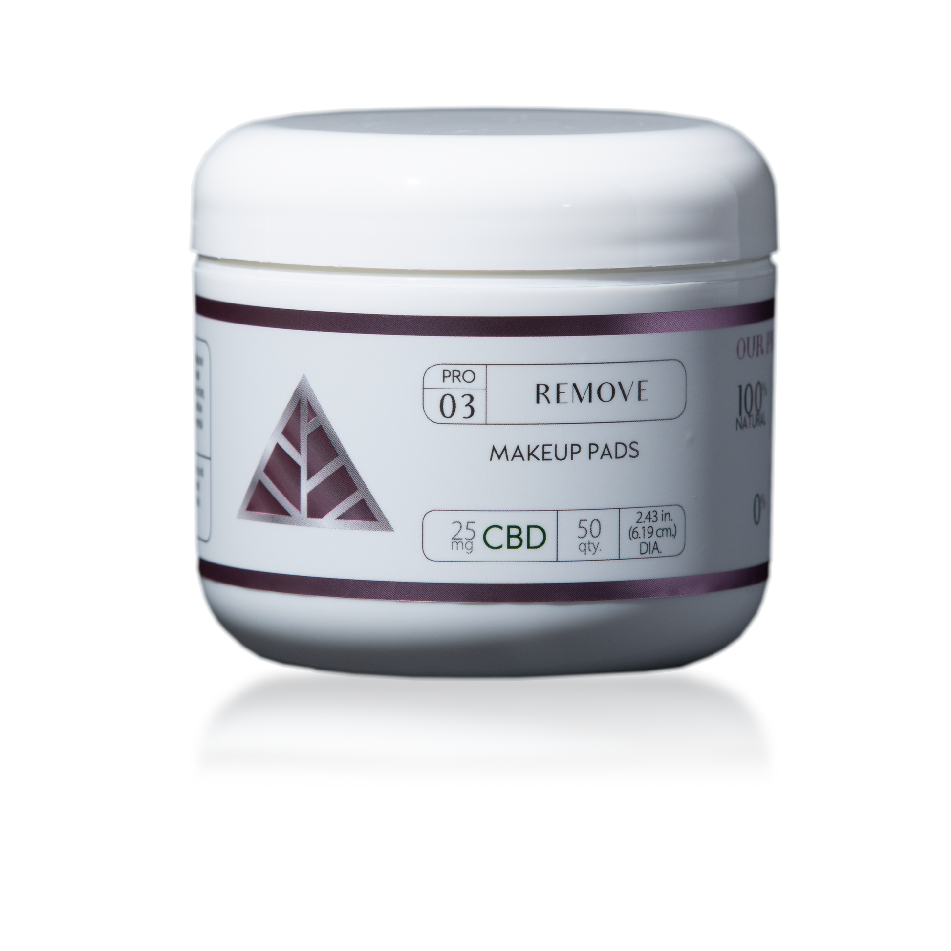 Jar of makeup pads with CBD label on a white background