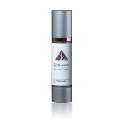 tall bottle with silver top and 'repair light 100mg color up' on a white label with chrome pink border and pink triangle