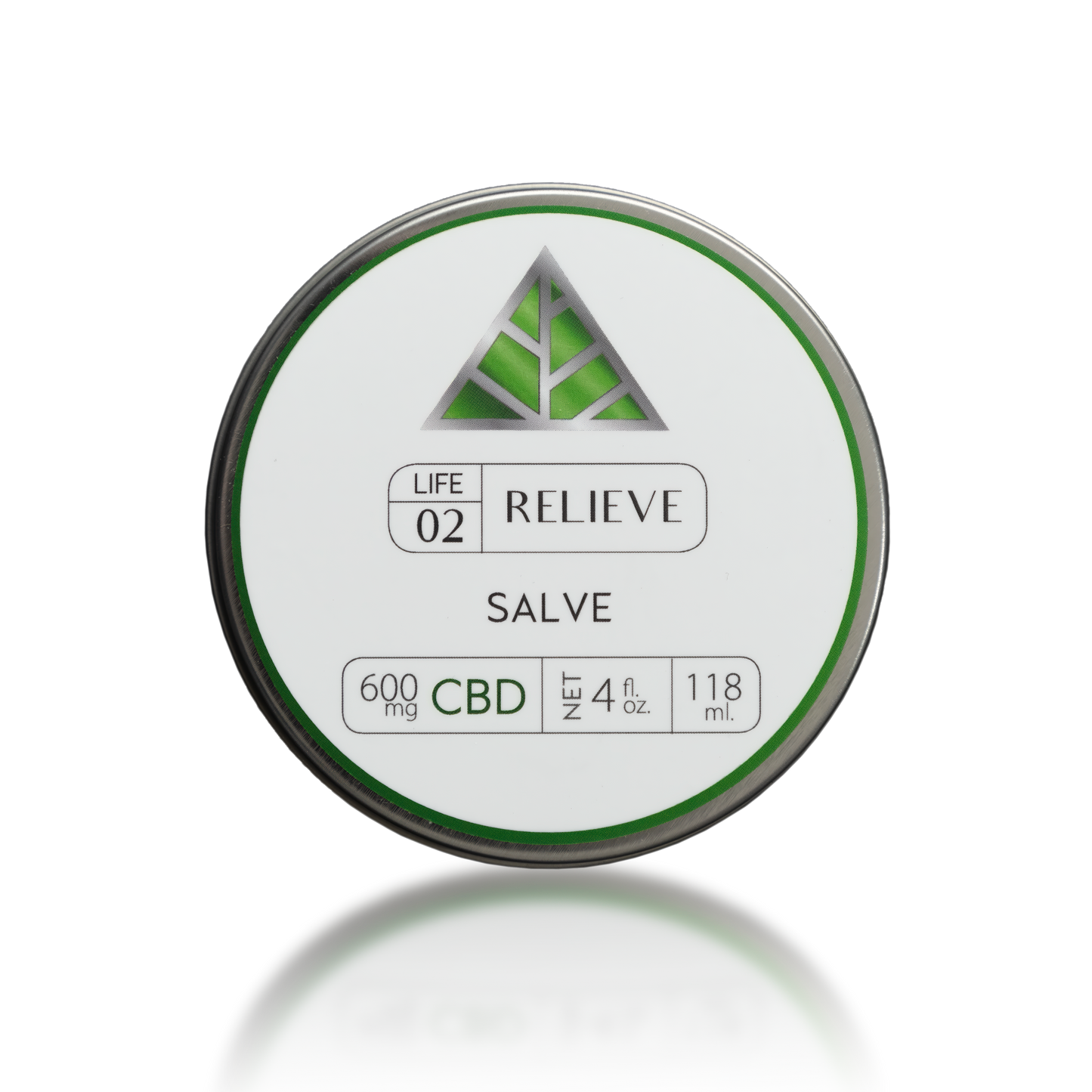 Color Up Relieve Salve label on circular tin container on transparent background