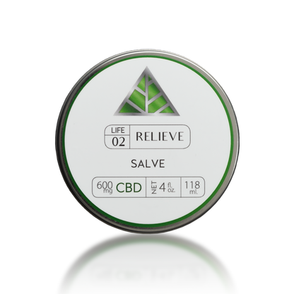 Color Up Relieve Salve label on circular tin container on transparent background