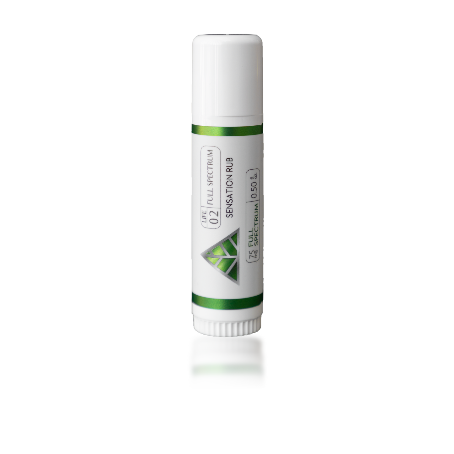 Color Up SENSATION Rub with full-spectrum CBD, menthol, and camphor in a mess-free targeted-use stick on transparent background.