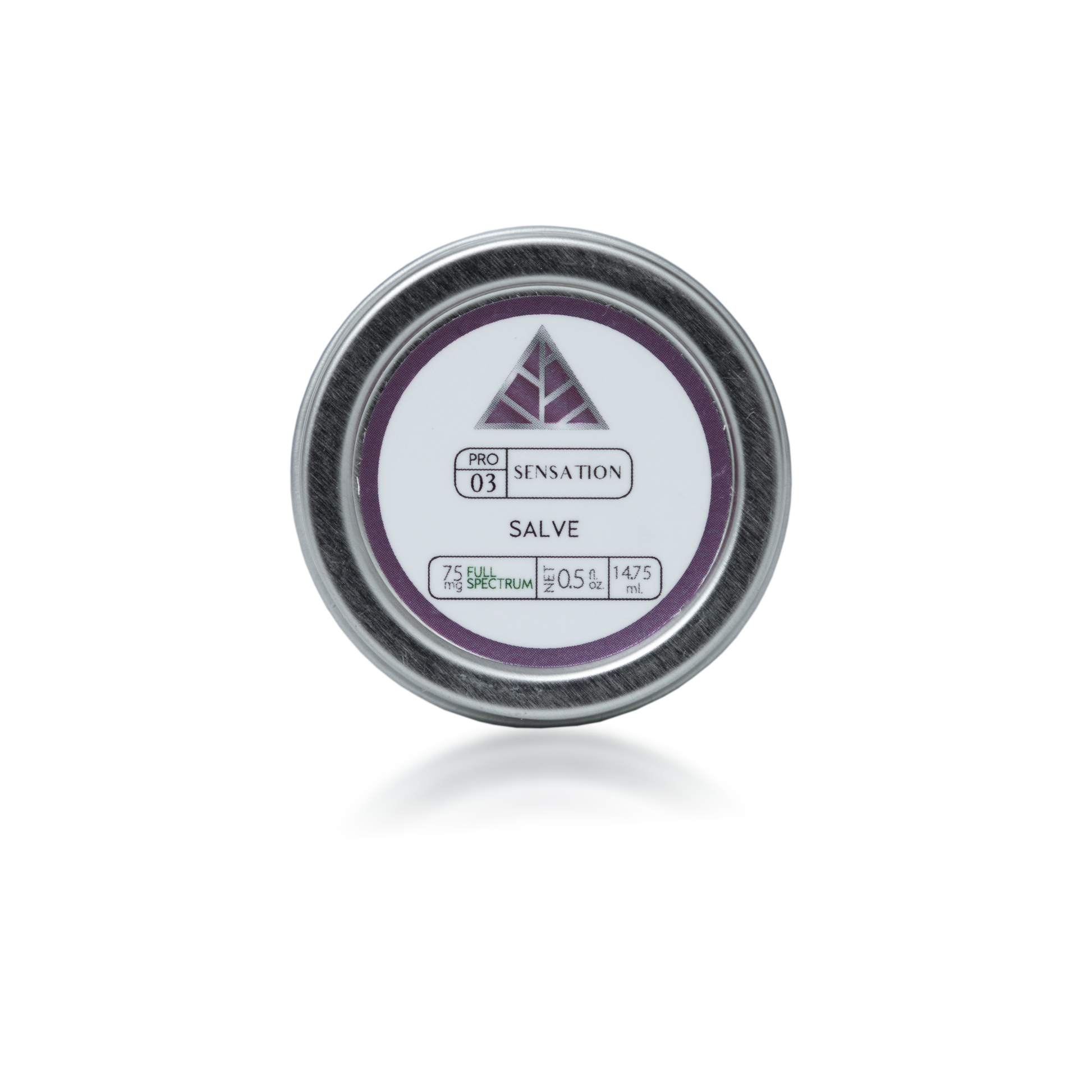 Silver tin labeled 'Sensation Salve' on a white background