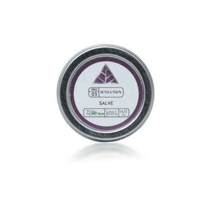 Silver tin labeled 'Sensation Salve' on a white background