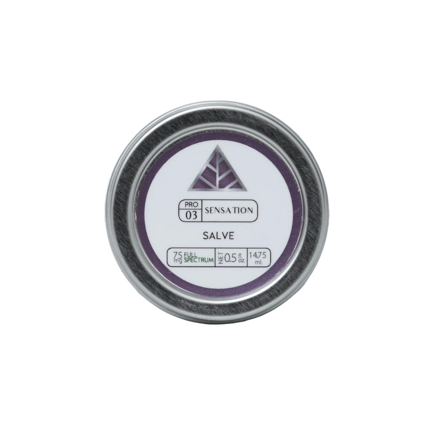 Silver tin labeled 'Sensation Salve' on a white background
