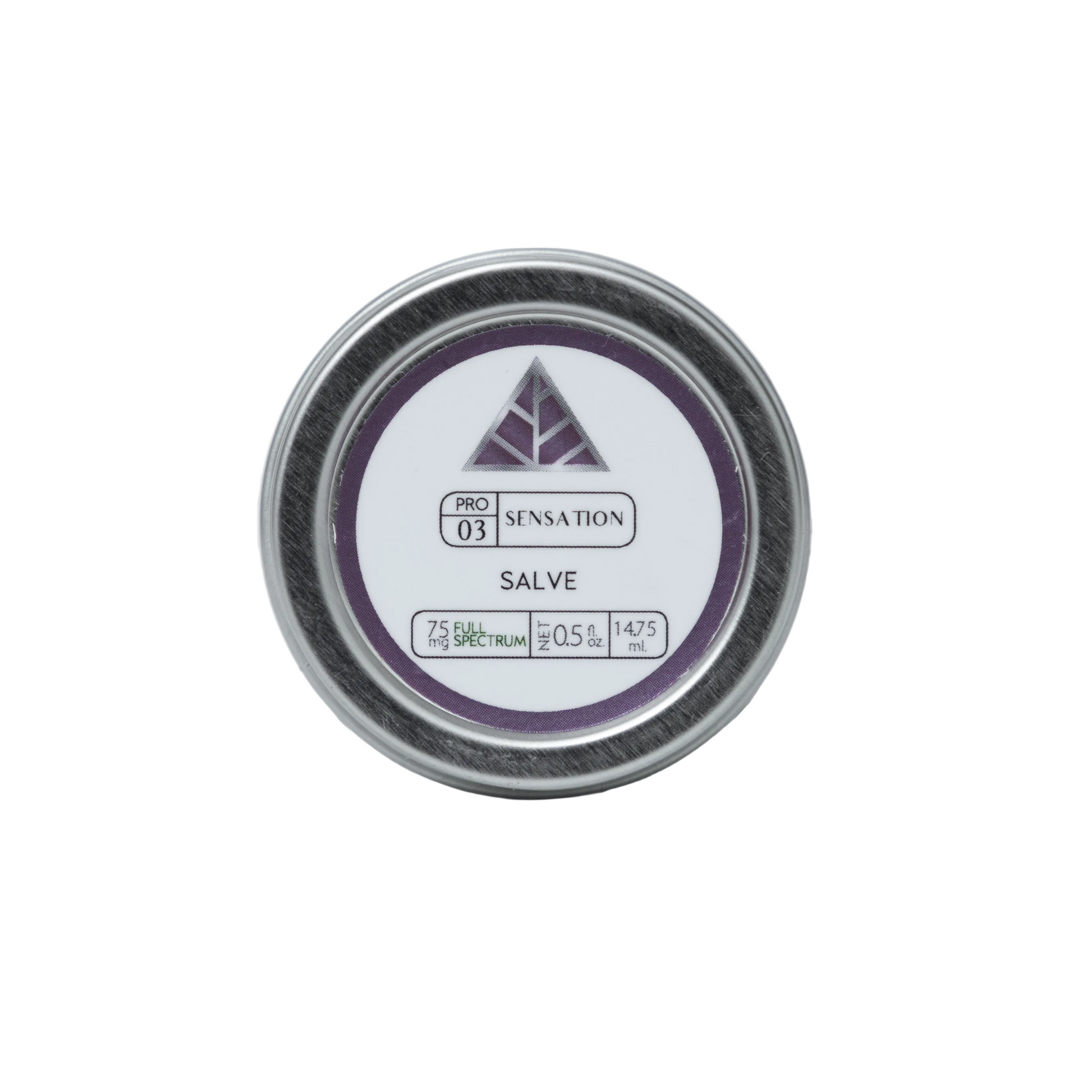 Silver tin labeled 'Sensation Salve' on a white background
